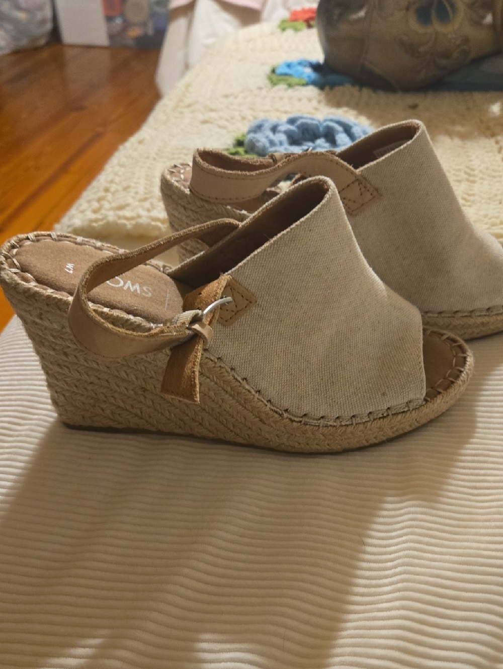 Canvas Espadrille Wedge Sandals - Beige